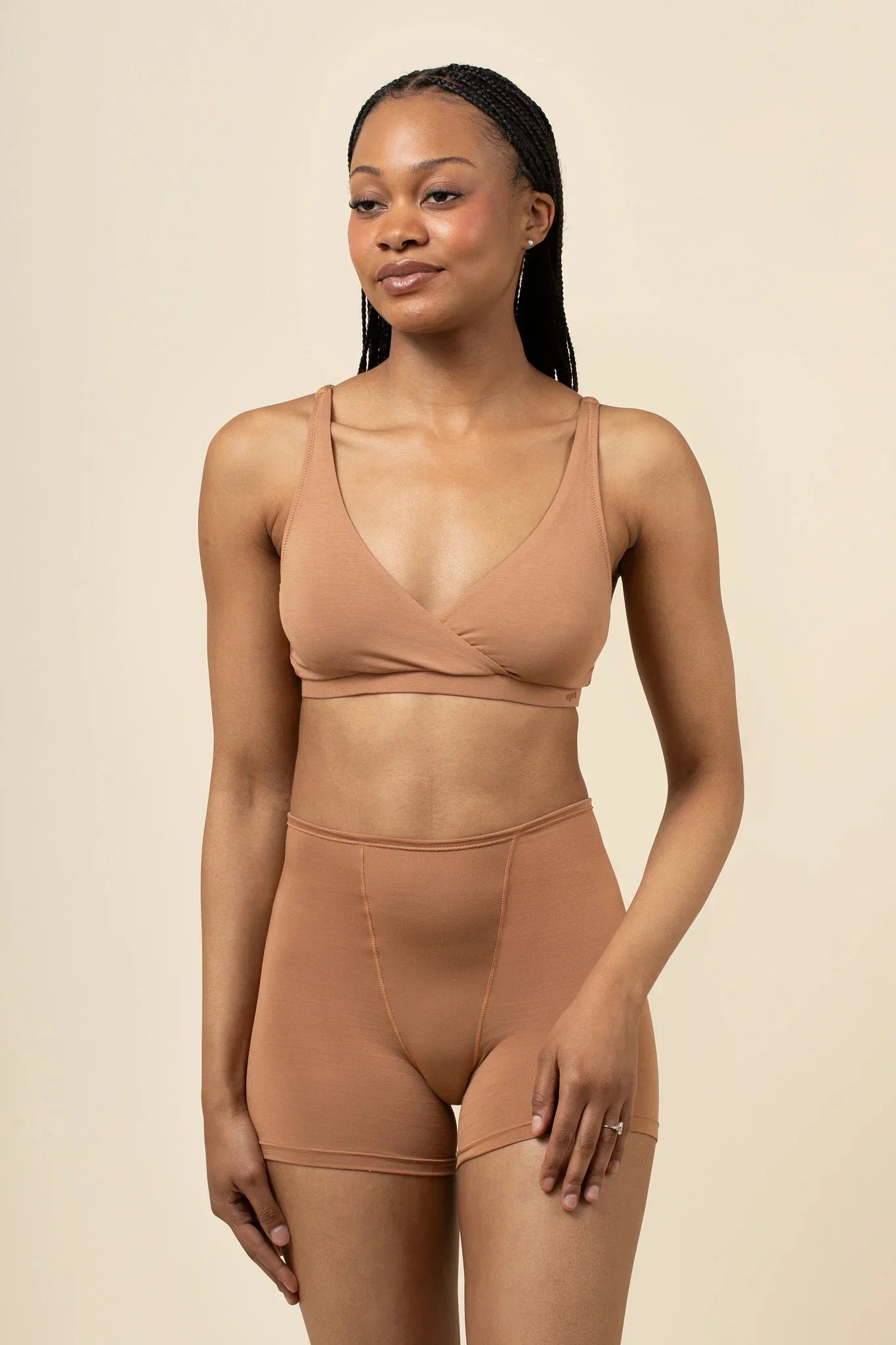Women's Cross Front Bralette in Latte Secondary image