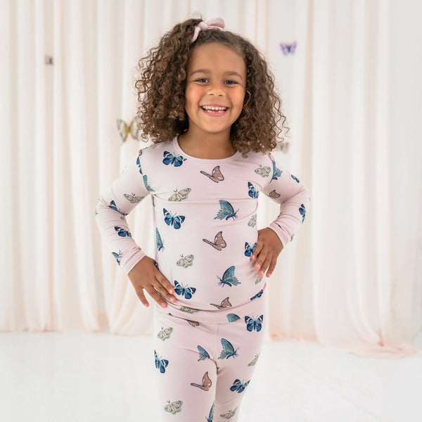 Long Sleeve Pajamas in Blush Butterfly