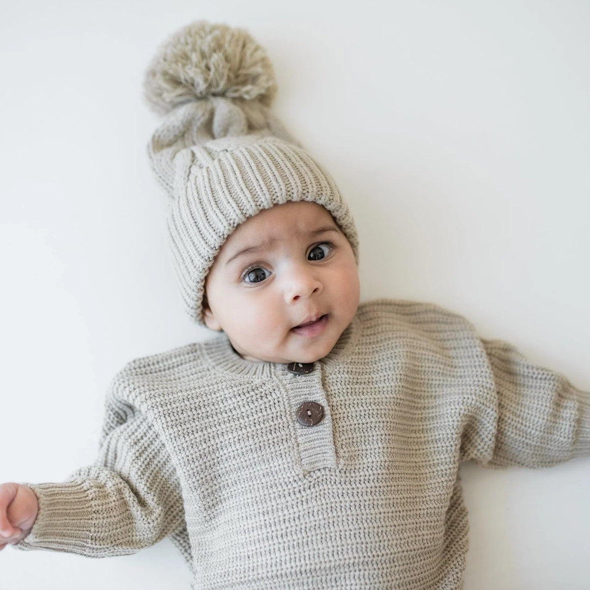 Chunky Cable Knit Beanie in Almond Main image