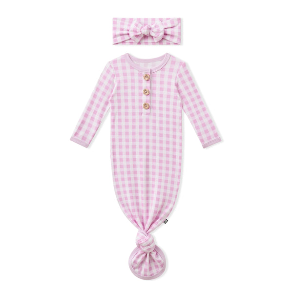Knotted Gown with Bow Set in Gingham Thistle