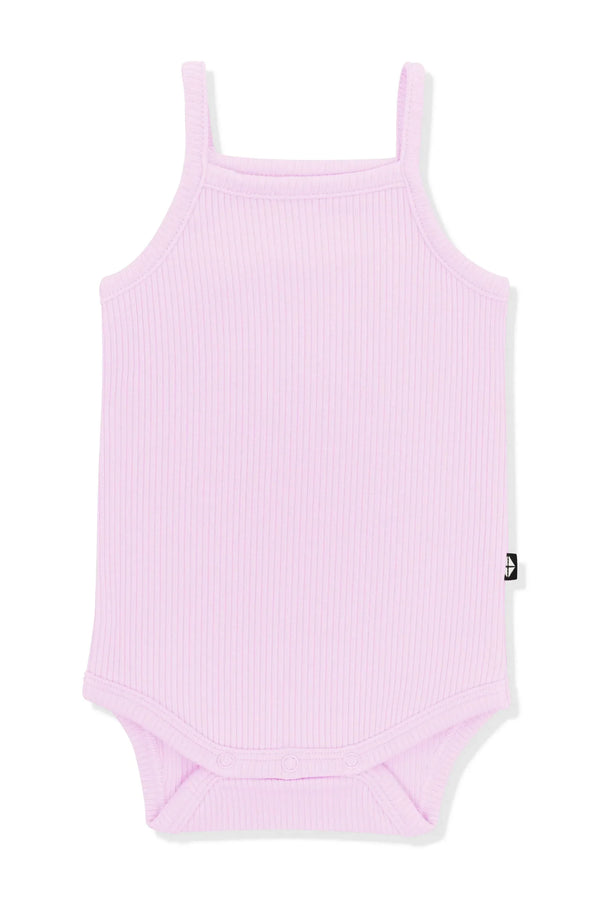 Ribbed Spaghetti Strap Bodysuit in Thistle