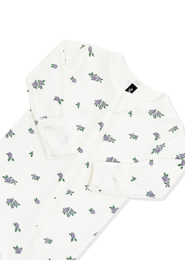 Pointelle Zippered Footie in Spray Rose