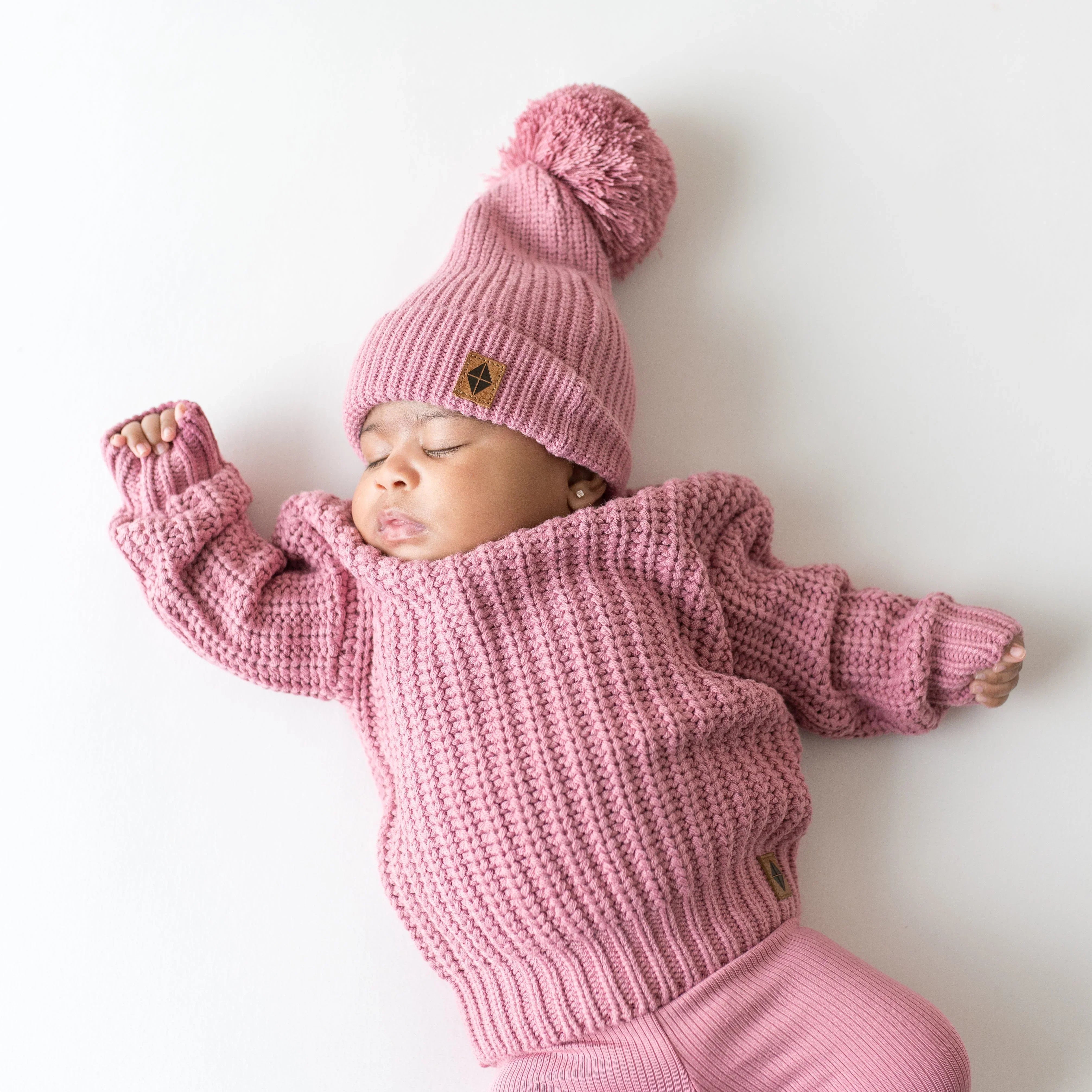 Chunky Knit Pom Beanie in Apple Blossom Secondary image