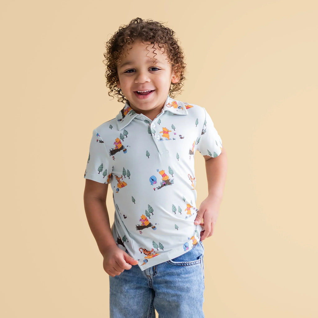 Toddler Short Sleeve Polo in Winnie the Pooh Hundred Acre Wood