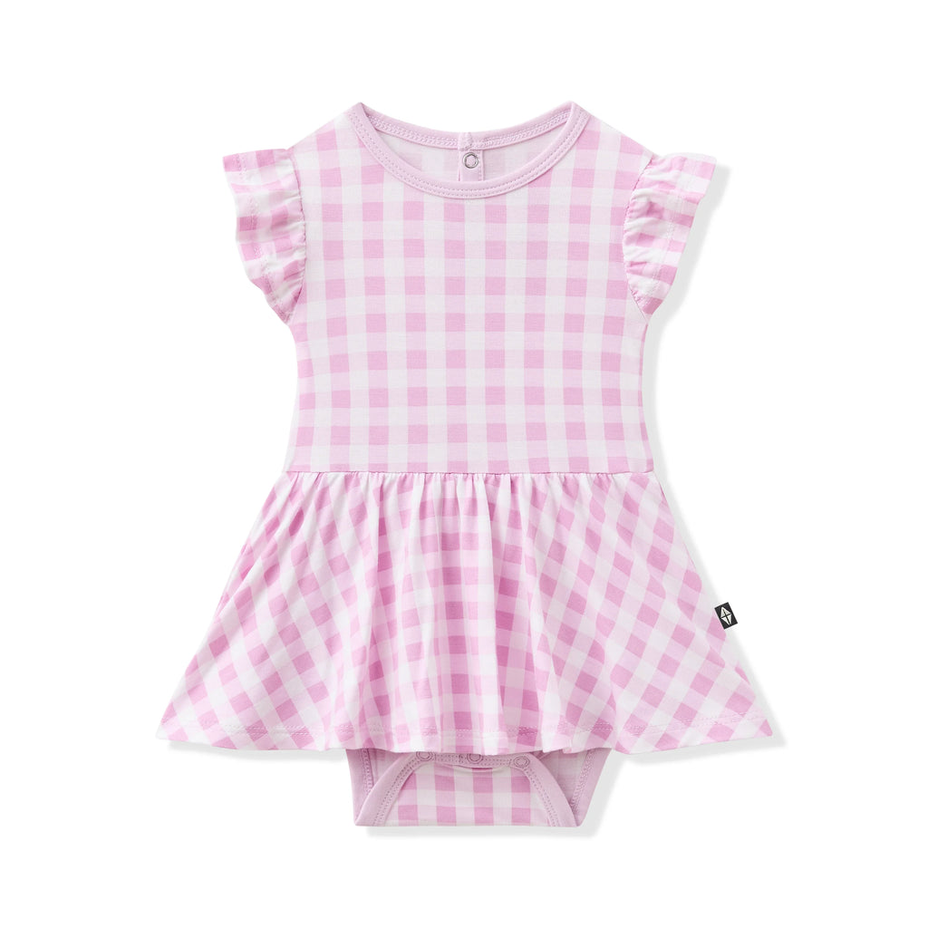 Twirl Bodysuit Dress in Gingham Thistle