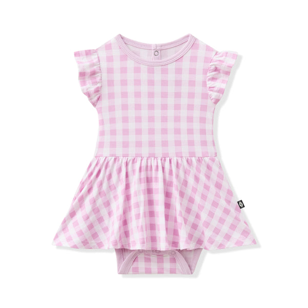 Twirl Bodysuit Dress in Gingham Thistle