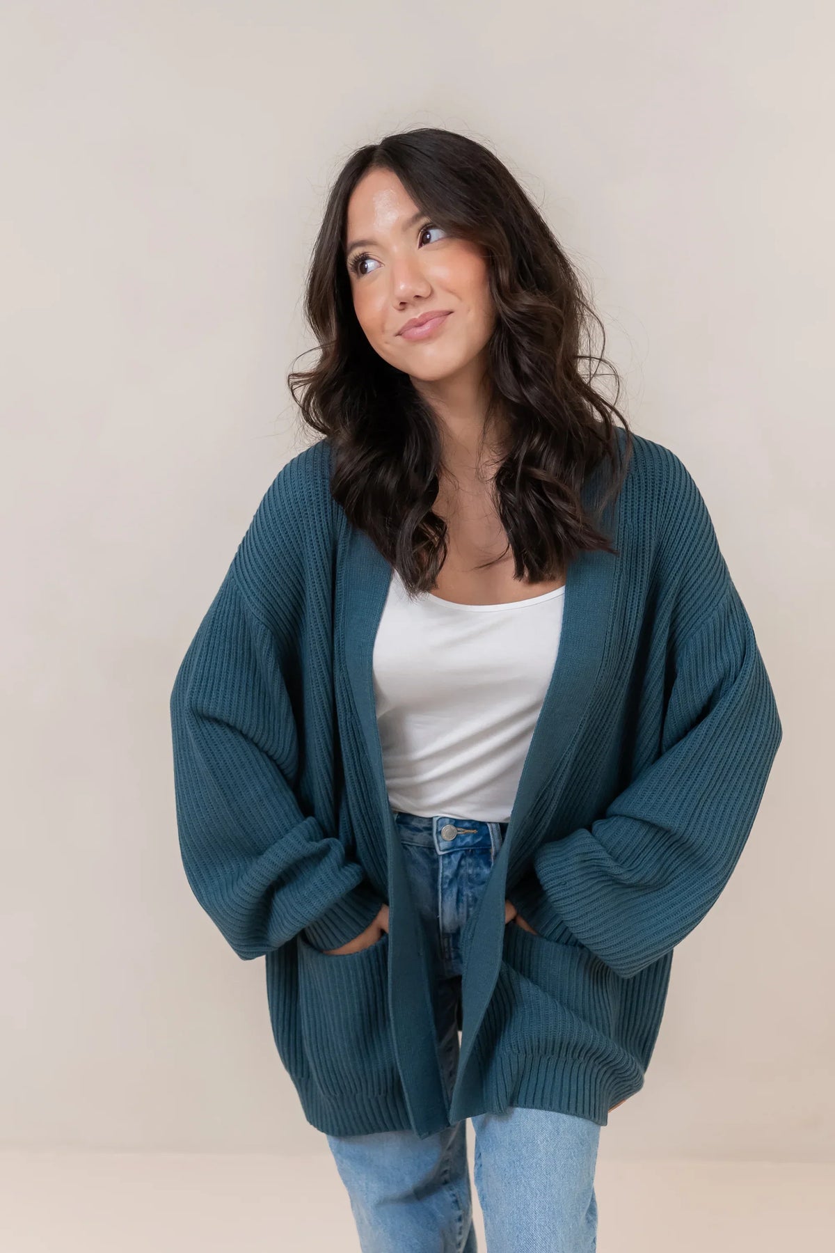 Chunky Knit Women's Oversized Cardigan in Atlantic Main image