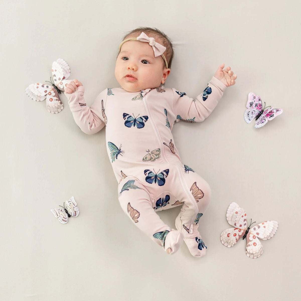 Zippered Footie in Blush Butterfly Main image