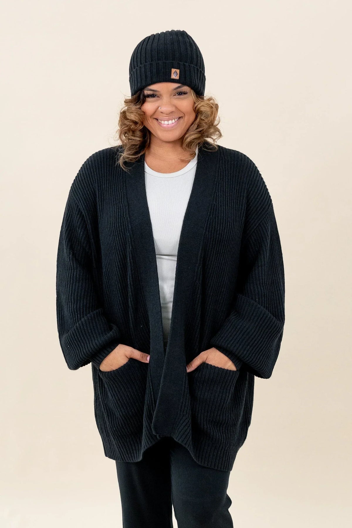 Chunky Knit Women's Oversized Cardigan in Midnight Main image