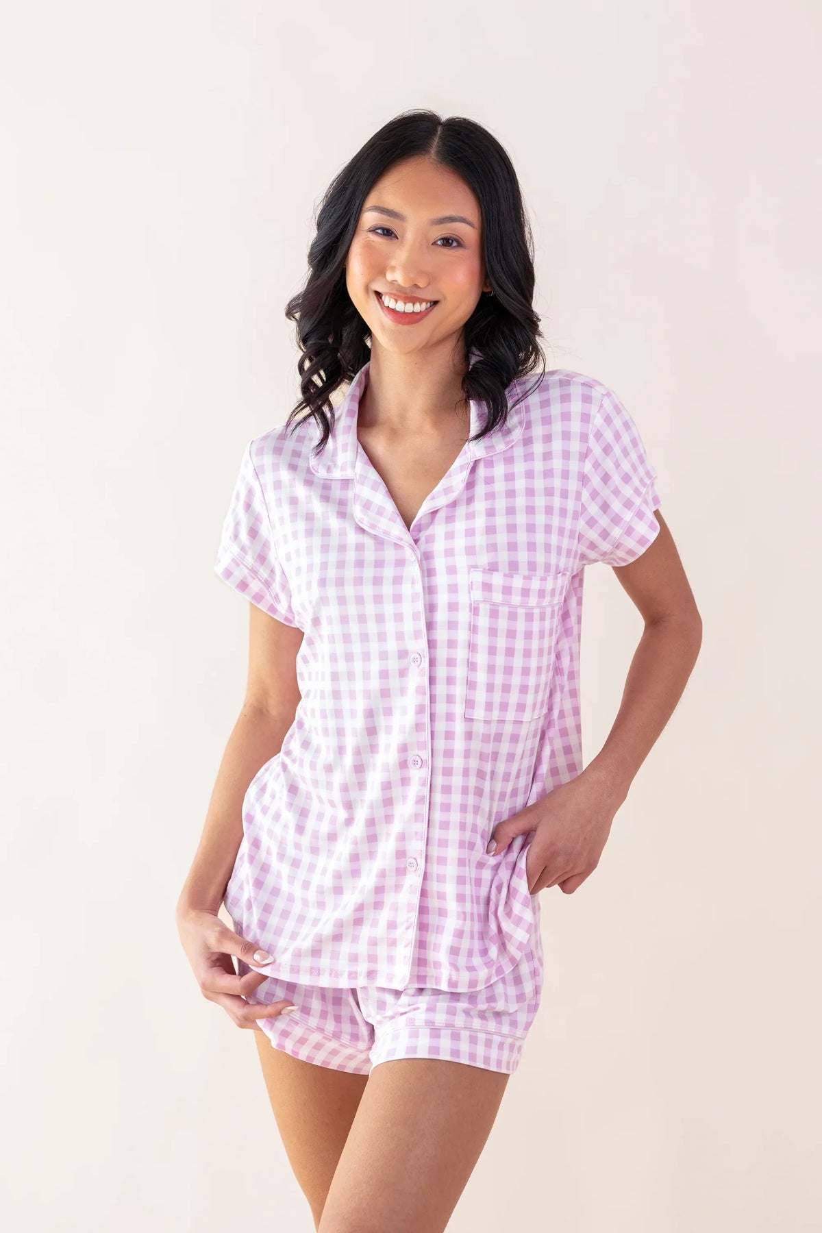 Women's Short Sleeve Pajama Set in Gingham Thistle Main image