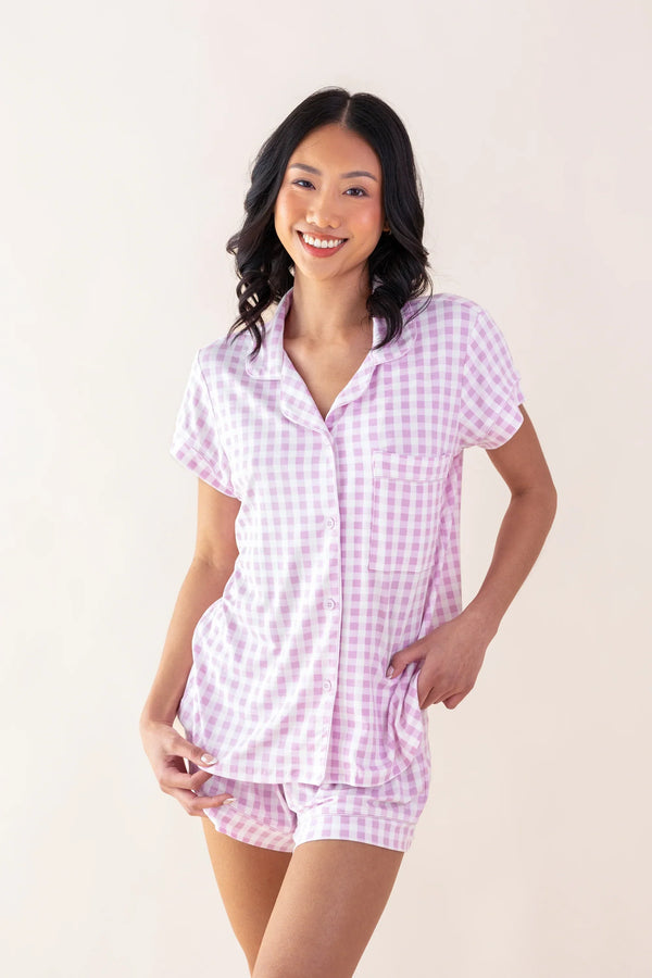 Women's Short Sleeve Pajama Set in Gingham Thistle
