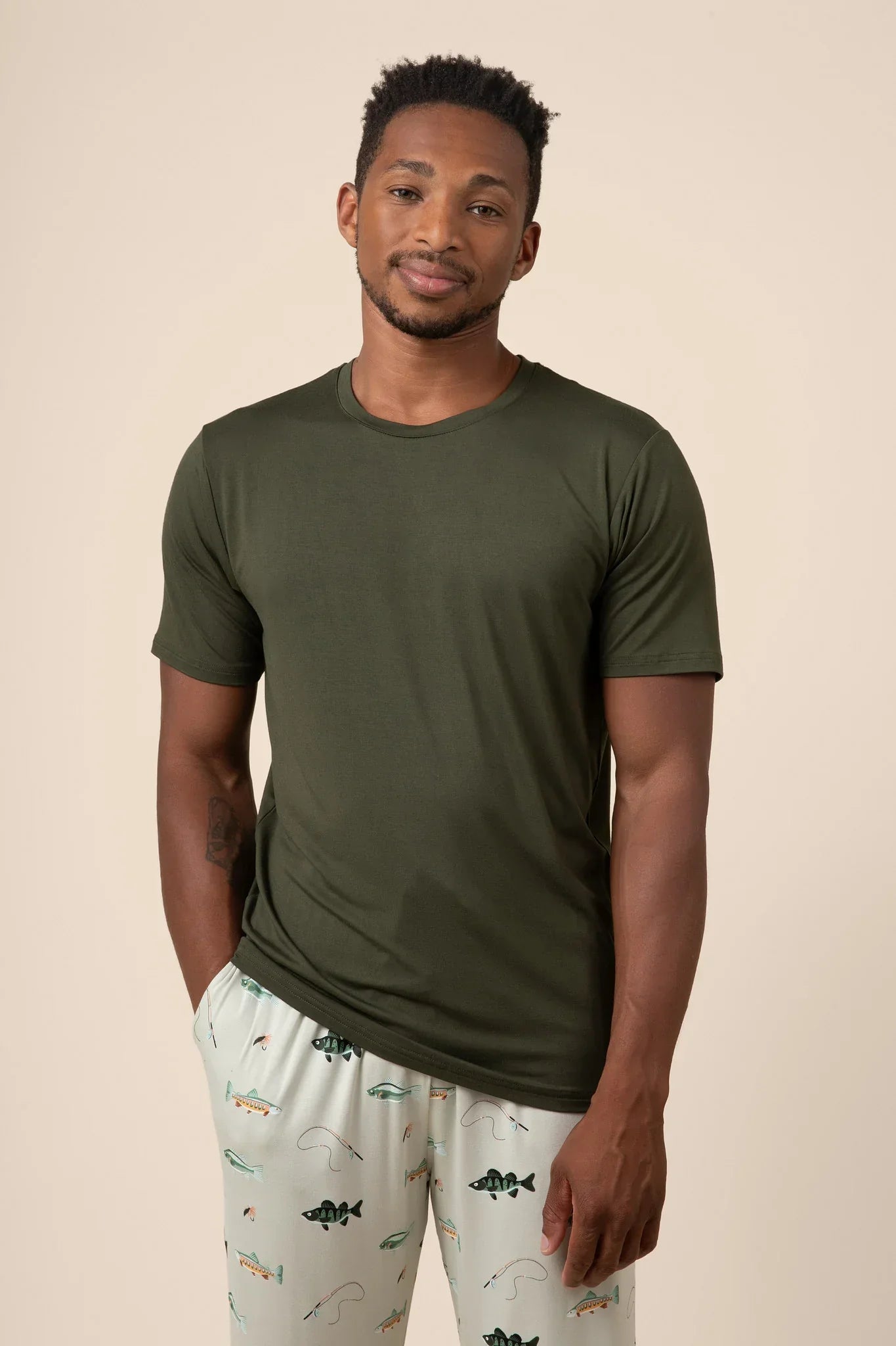 Men's Short Sleeve & Pant PJ Set in Fishing Secondary image