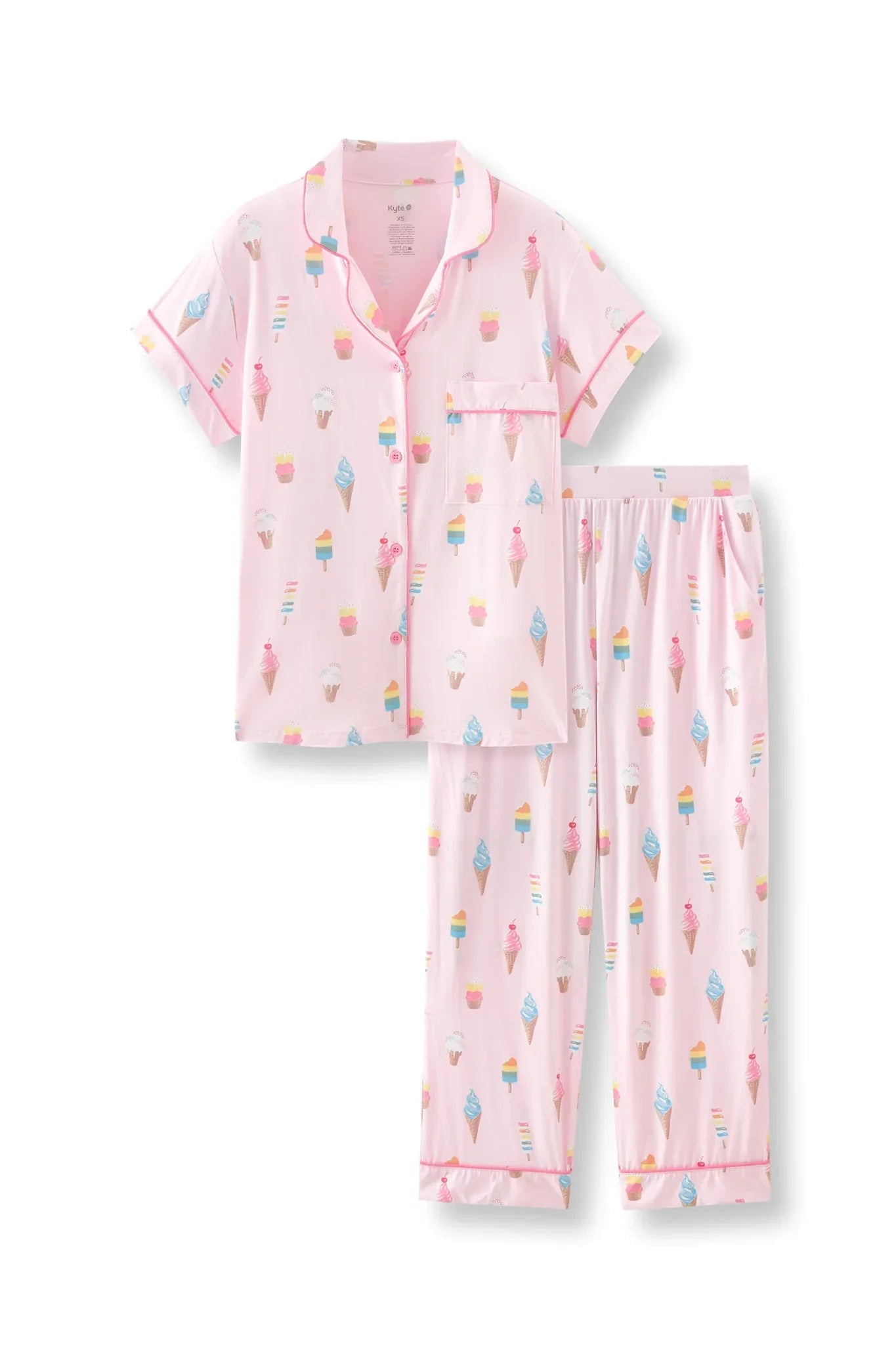 Women's Short Sleeve Cropped Pajama Set in Sakura Ice Cream Secondary image