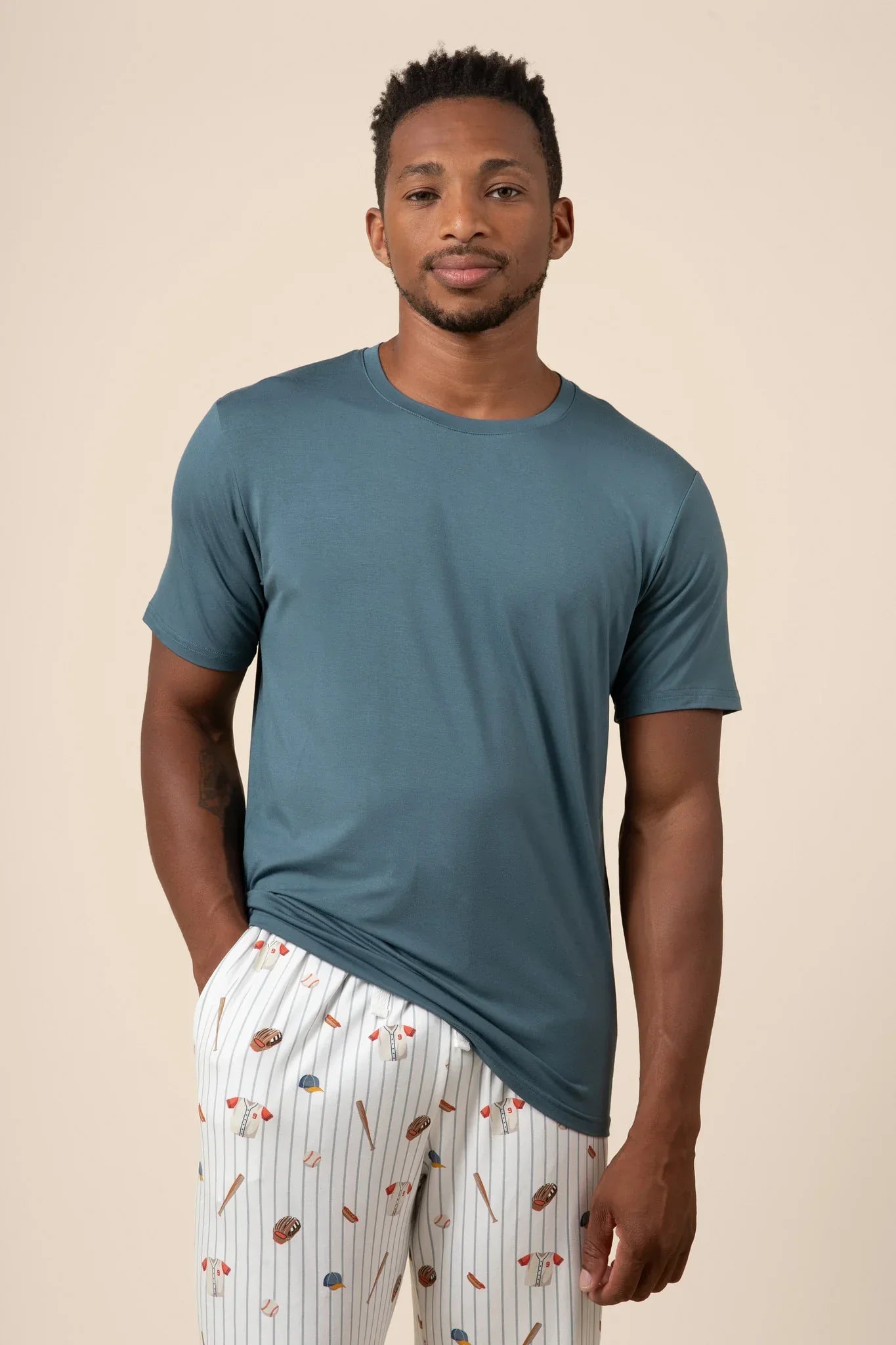 Men's Short Sleeve & Pant PJ Set in Home Run Secondary image