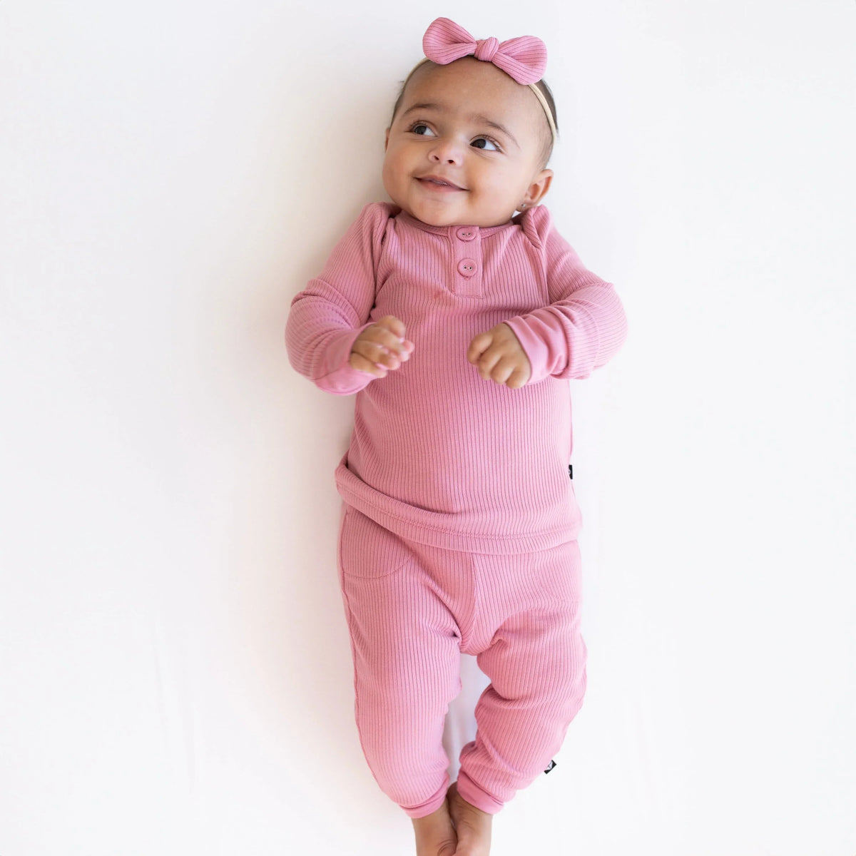 Ribbed Infant Henley Set in Apple Blossom Main image