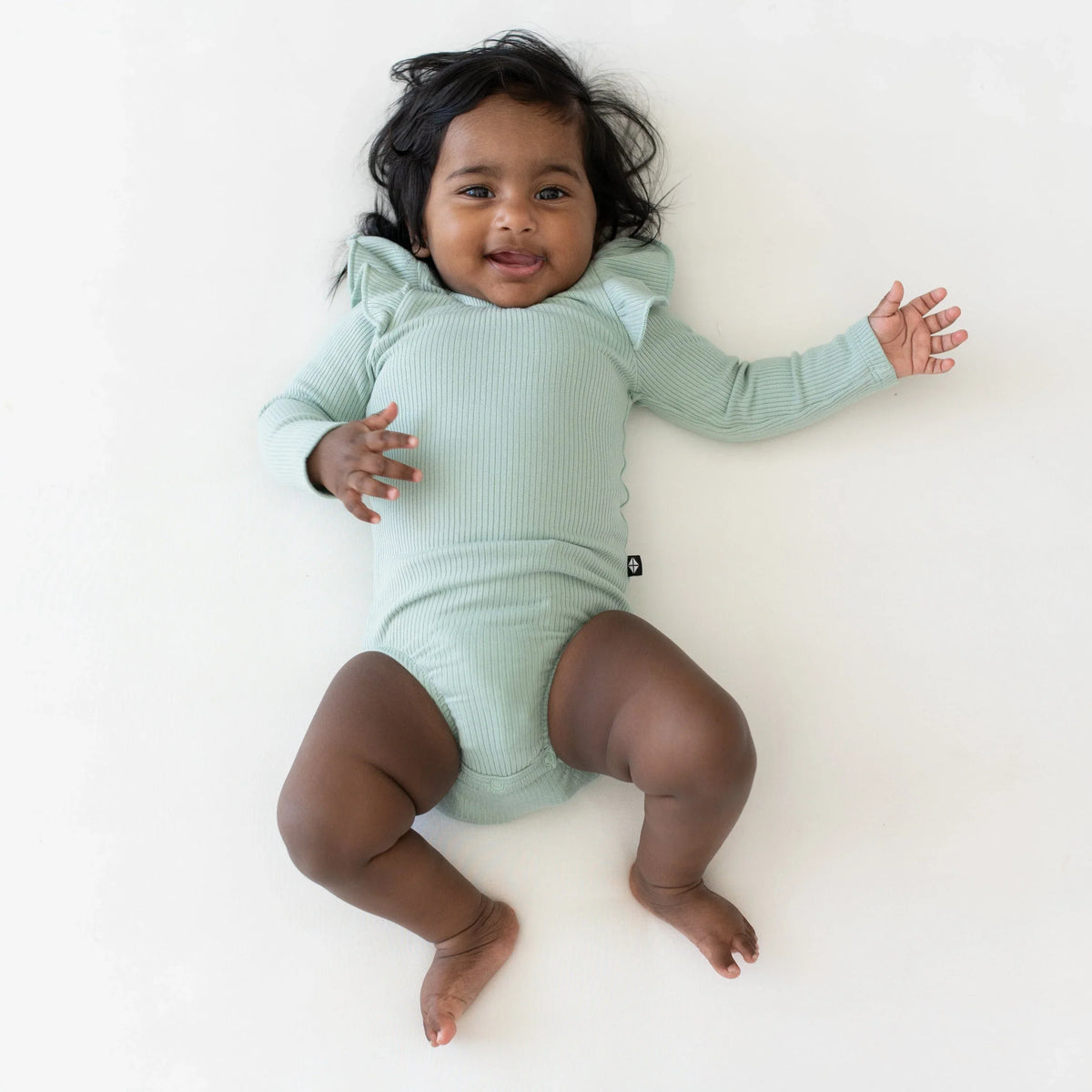 Ribbed Long Sleeve Ruffle Leotard in Sage Main image