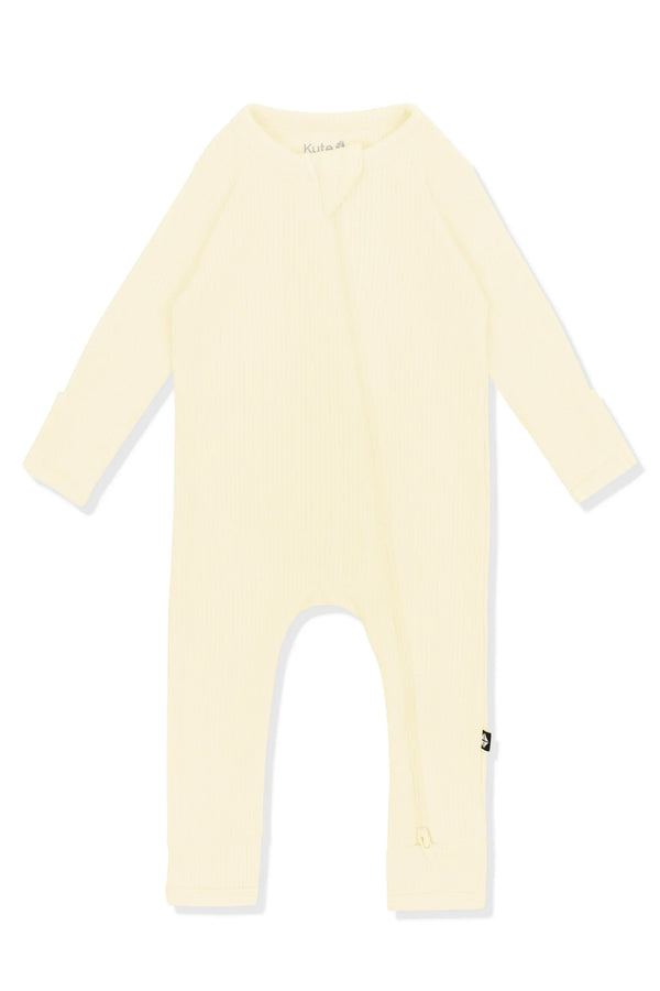 Ribbed Zipper Romper in Chamomile