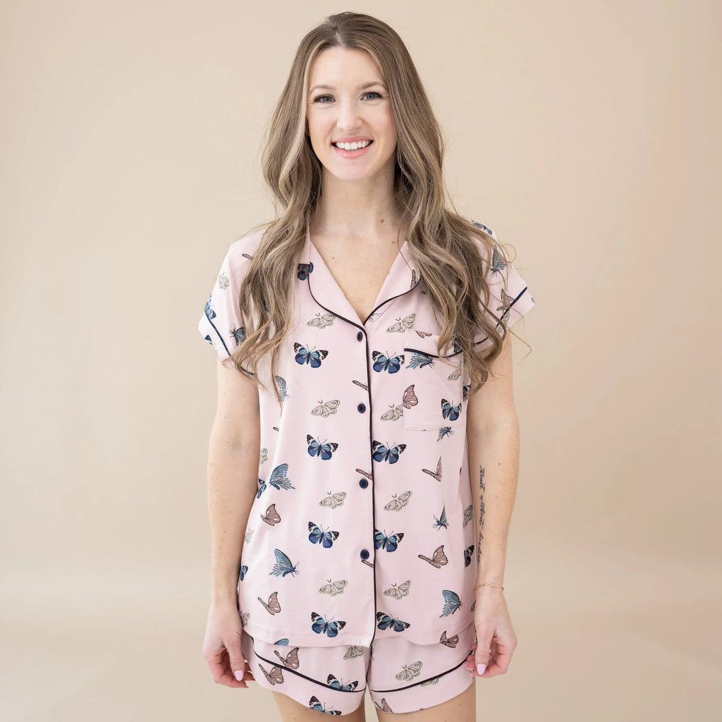 Women’s Short Sleeve Pajama Set in Blush Butterfly