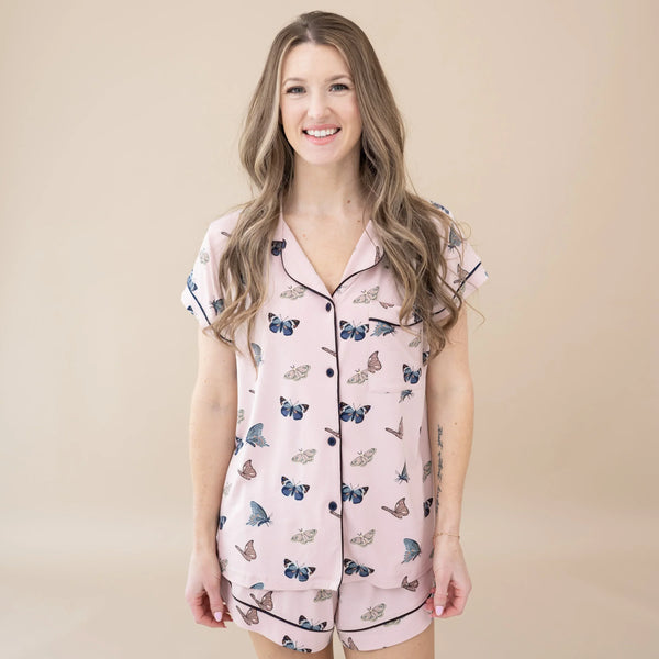 Women’s Short Sleeve Pajama Set in Blush Butterfly