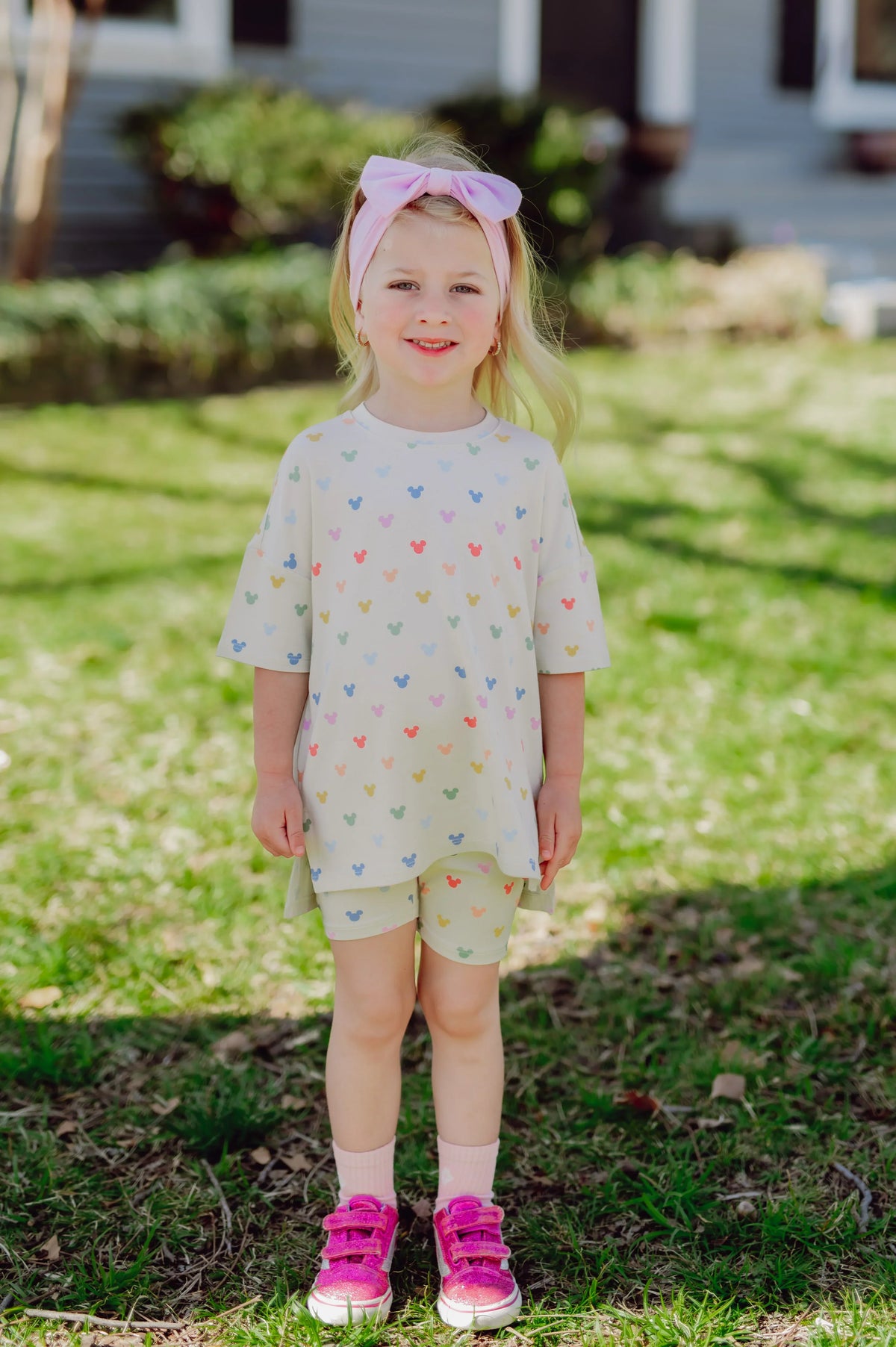 Toddler Biker Short Set in Pastel Mickey Mouse Main image