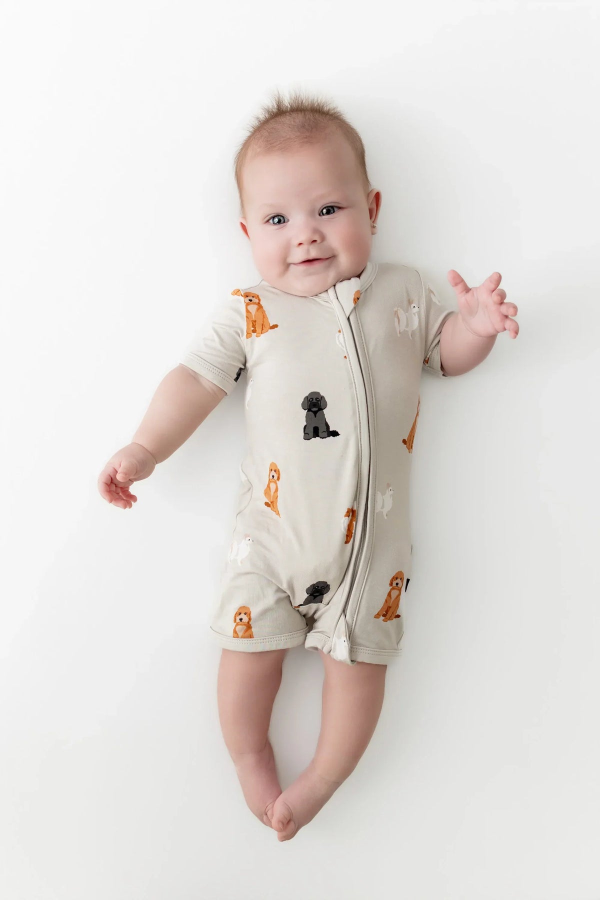 Zippered Shortall Romper in Fluffy Dog Main image