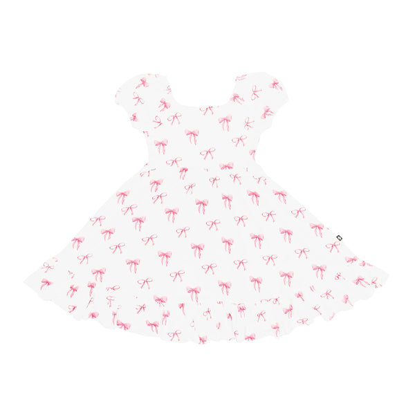 Puff Sleeve Twirl Dress in Bow