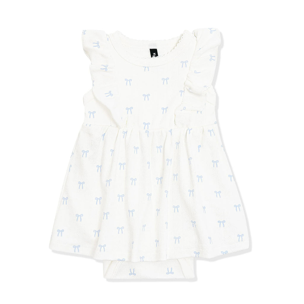 Pointelle Bodysuit Dress in Sweet Blue Bow