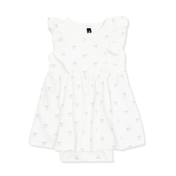 Pointelle Bodysuit Dress in Sweet Blue Bow