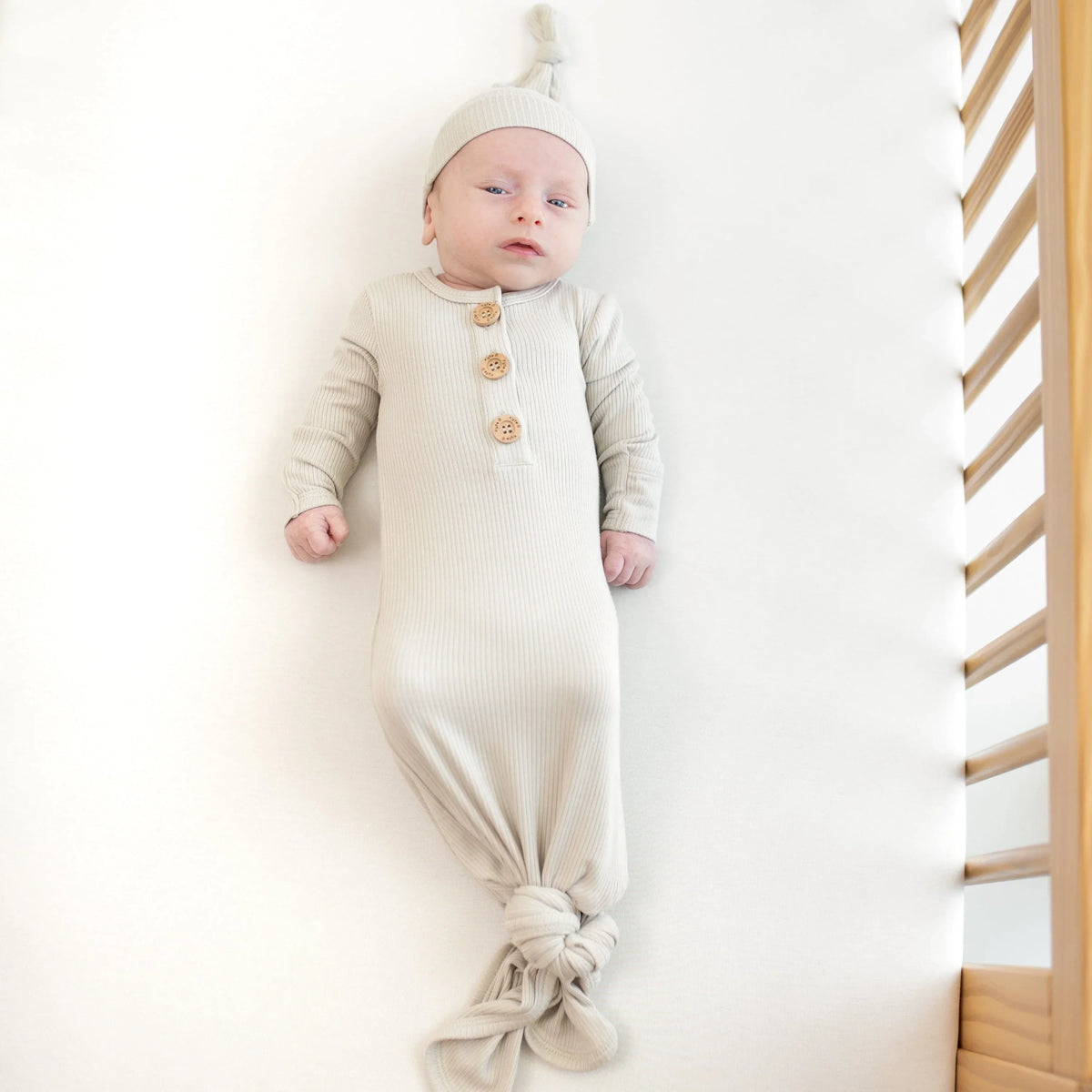 Ribbed Knotted Gown with Hat Set in Oat Main image