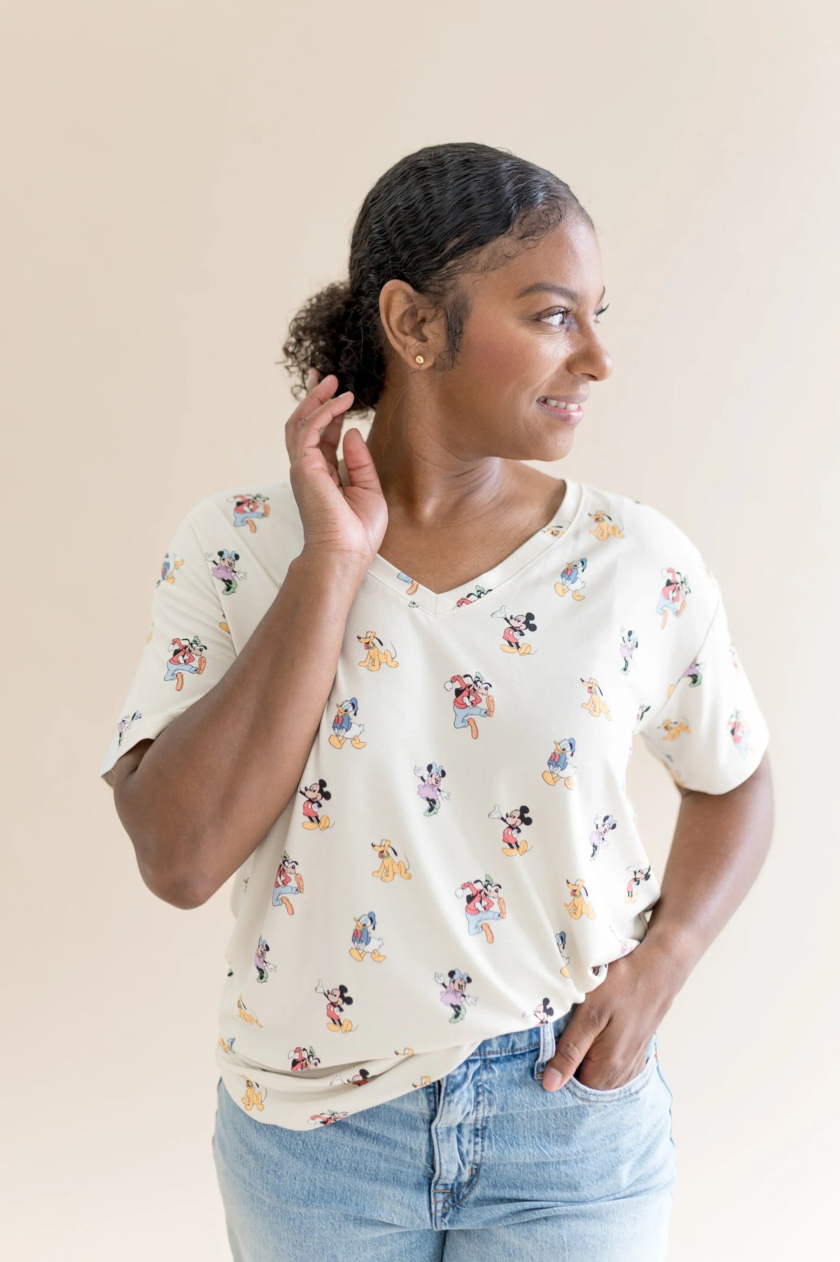 Women's Relaxed Fit V-Neck in Mickey Mouse and Friends Main image