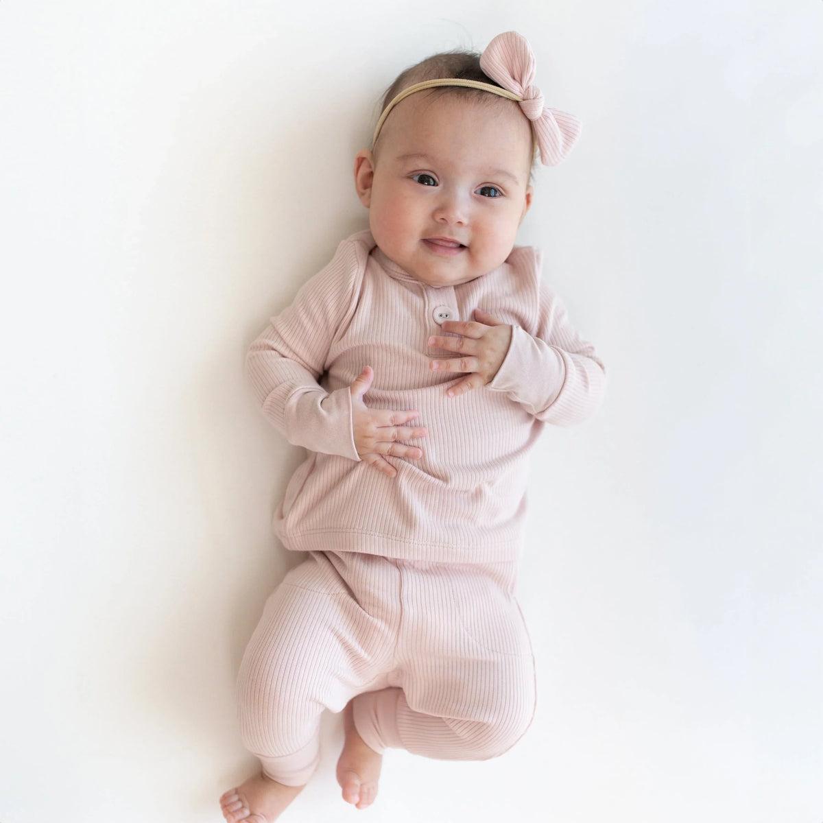 Ribbed Infant Henley Set in Blush Main image