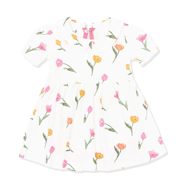 Peter Pan Collar Bodysuit Dress in Tulip