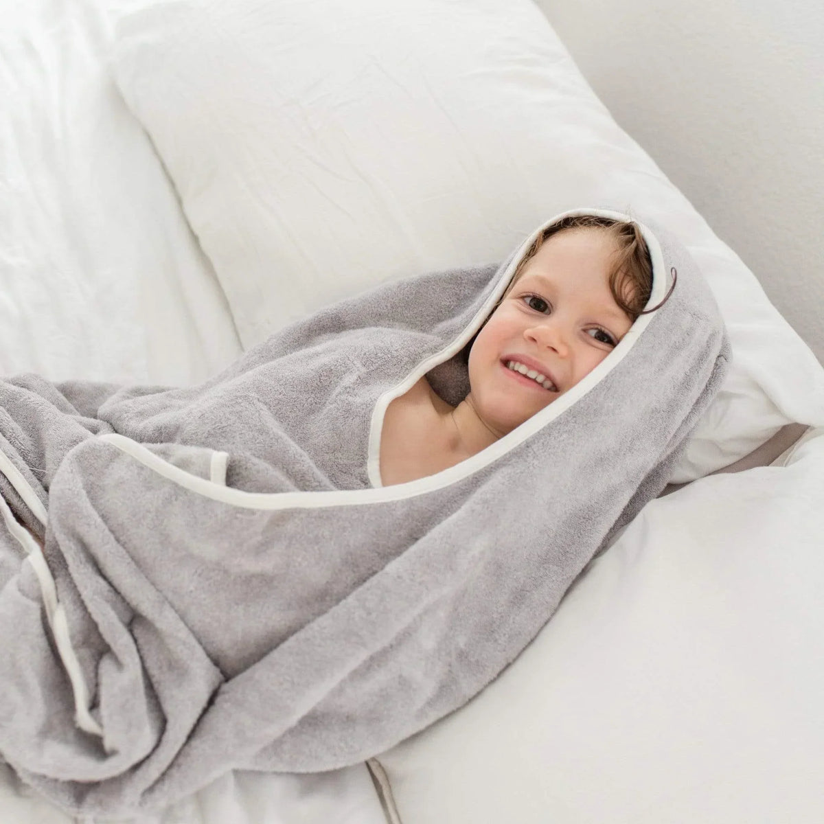 Toddler Hooded Bath Towel in Storm with Cloud Trim Main image