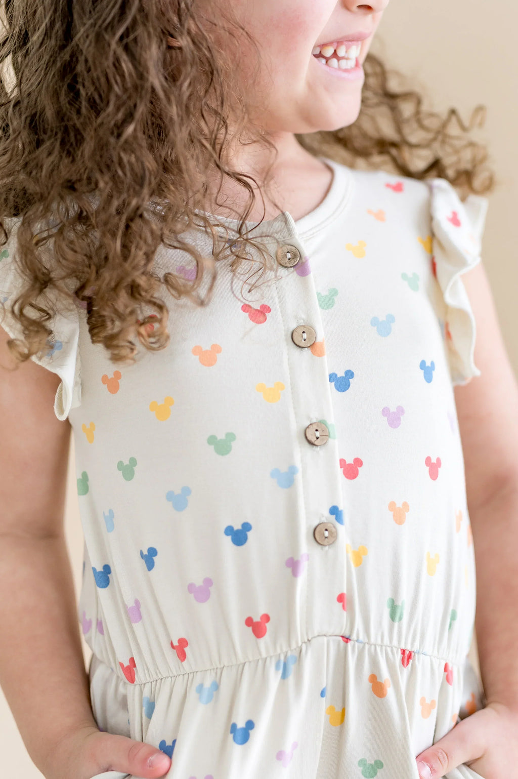 Flutter Sleeve Romper in Pastel Mickey Mouse