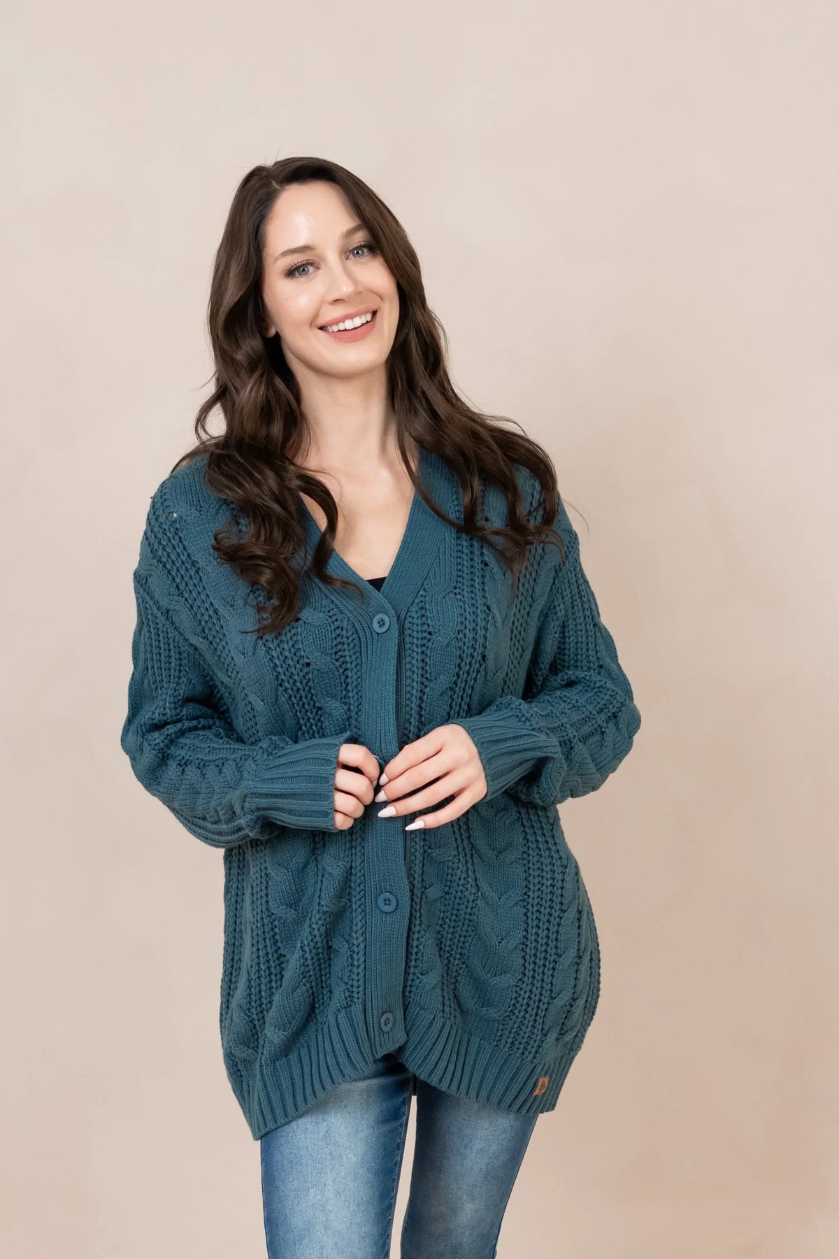 Cable Knit Adult Cardigan in Atlantic Main image