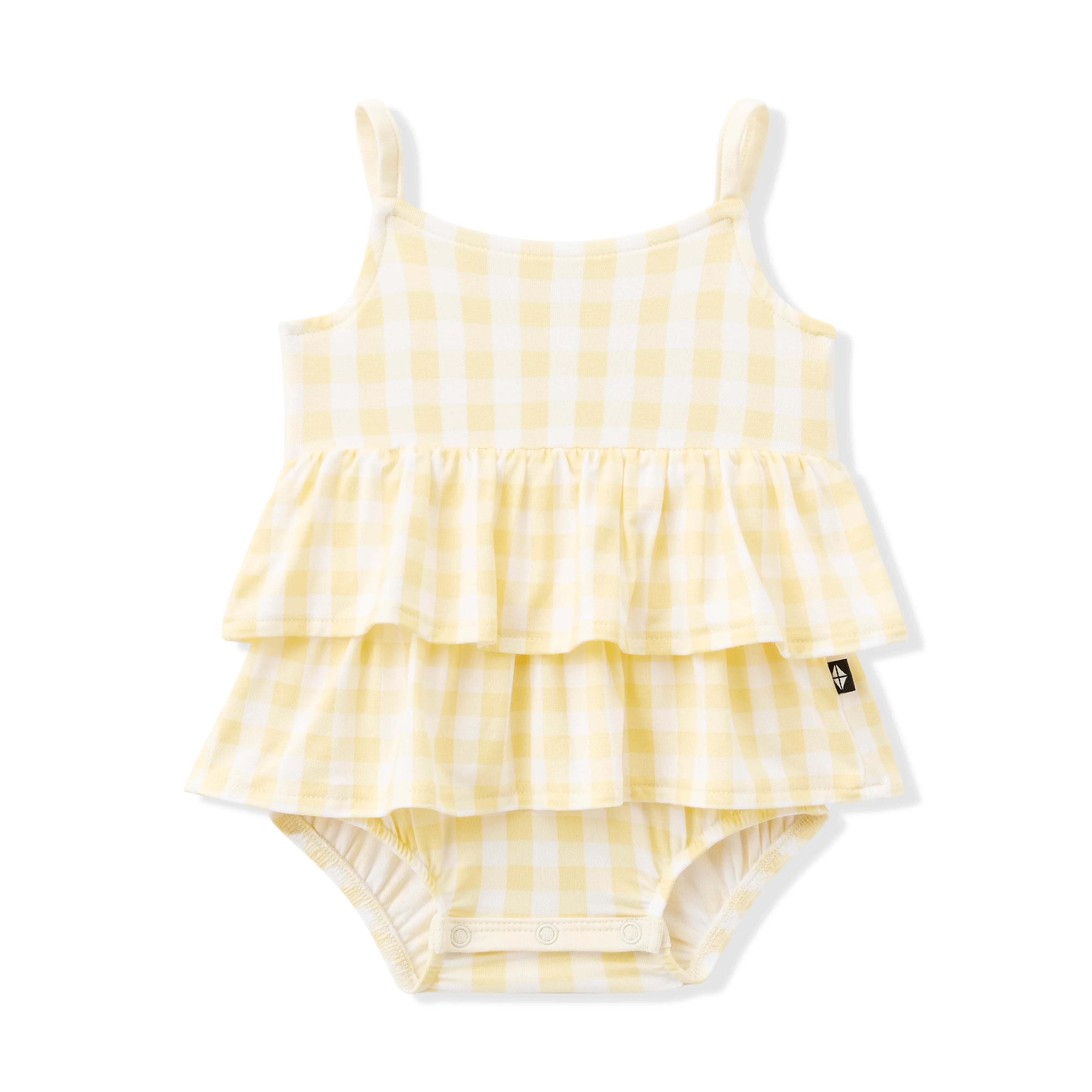 Spaghetti Strap Ruffle Romper in Gingham Chamomile Secondary image