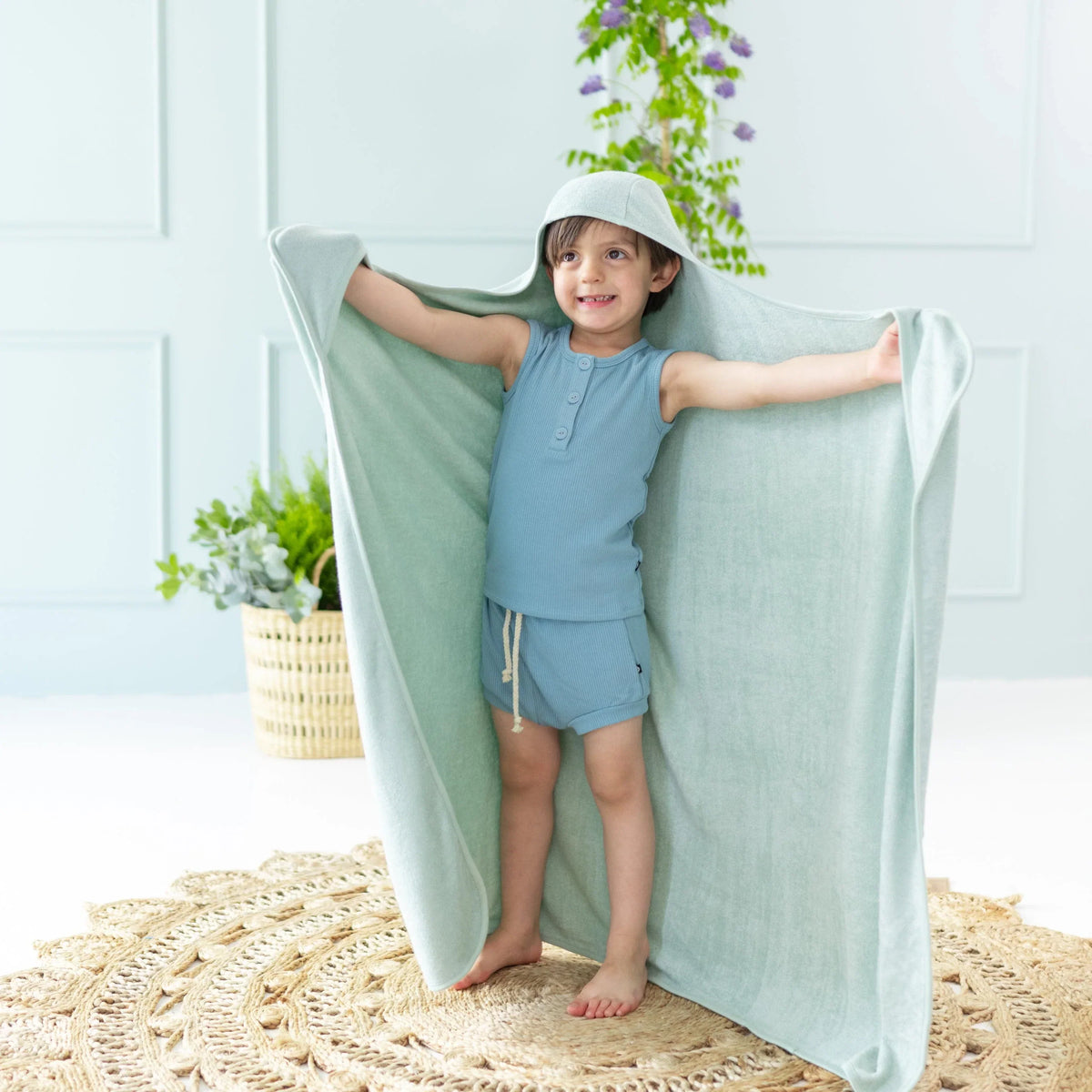 Toddler Hooded Bath Towel in Sage Main image