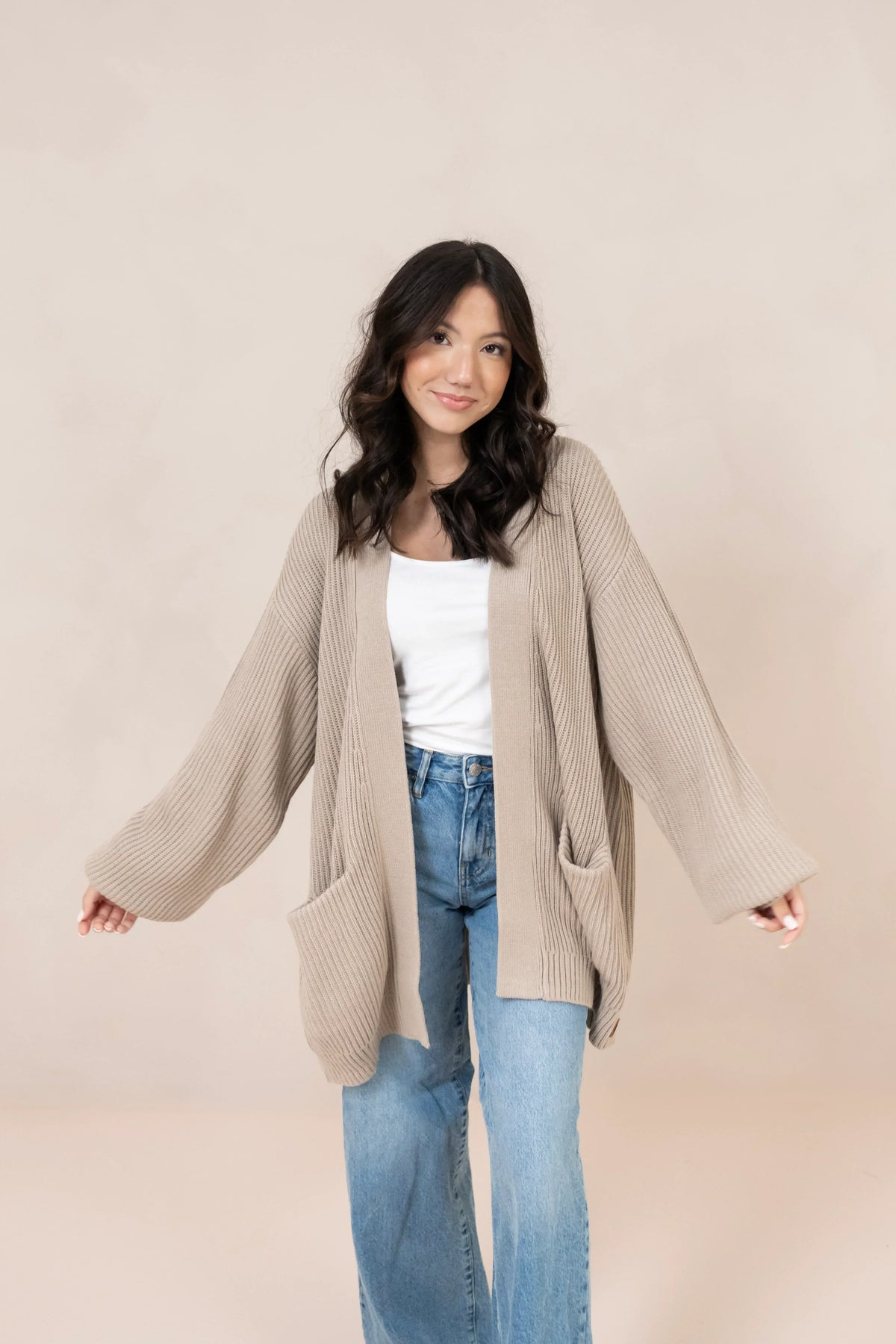Chunky Knit Women's Oversized Cardigan in Almond Main image