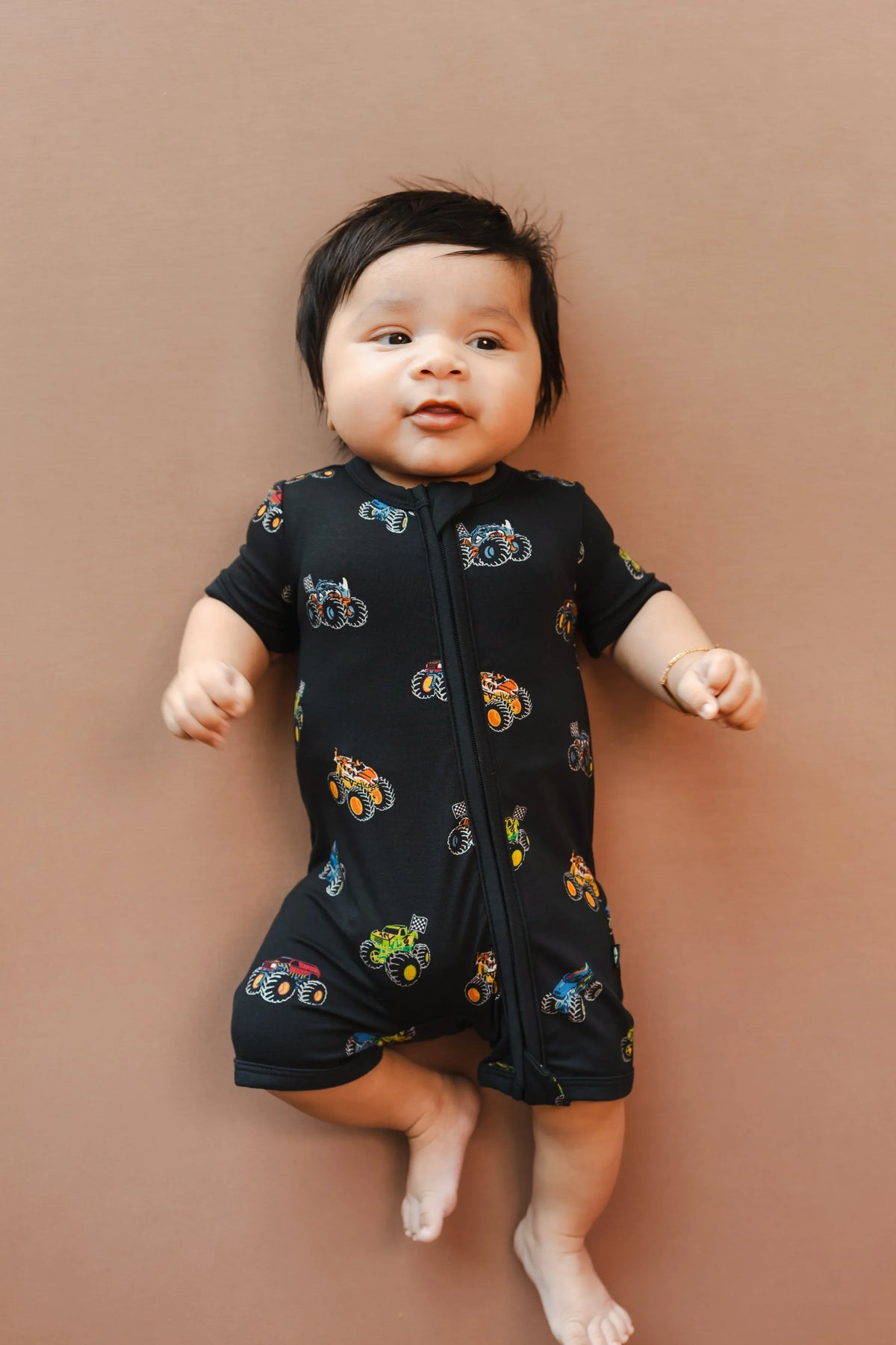 Zipper Shortall Romper in Monster Truck Main image