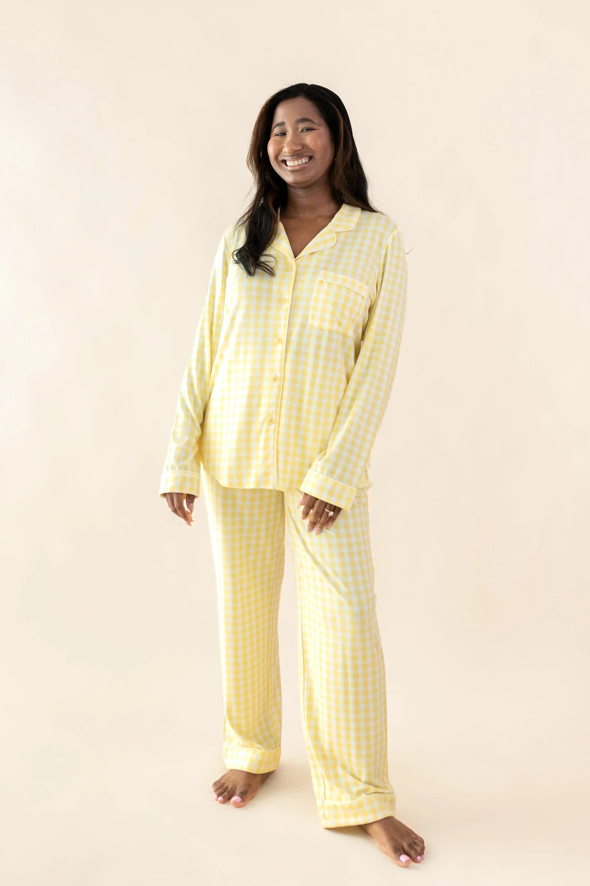 Long-Sleeved Women's Pajama Set in Gingham Chamomile Main image