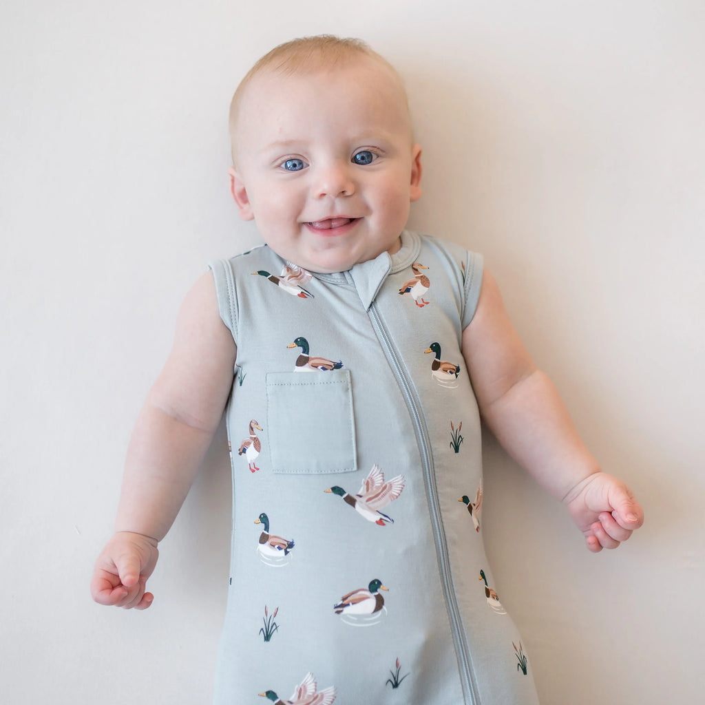 Zippered Sleeveless Romper in Mallard Duck