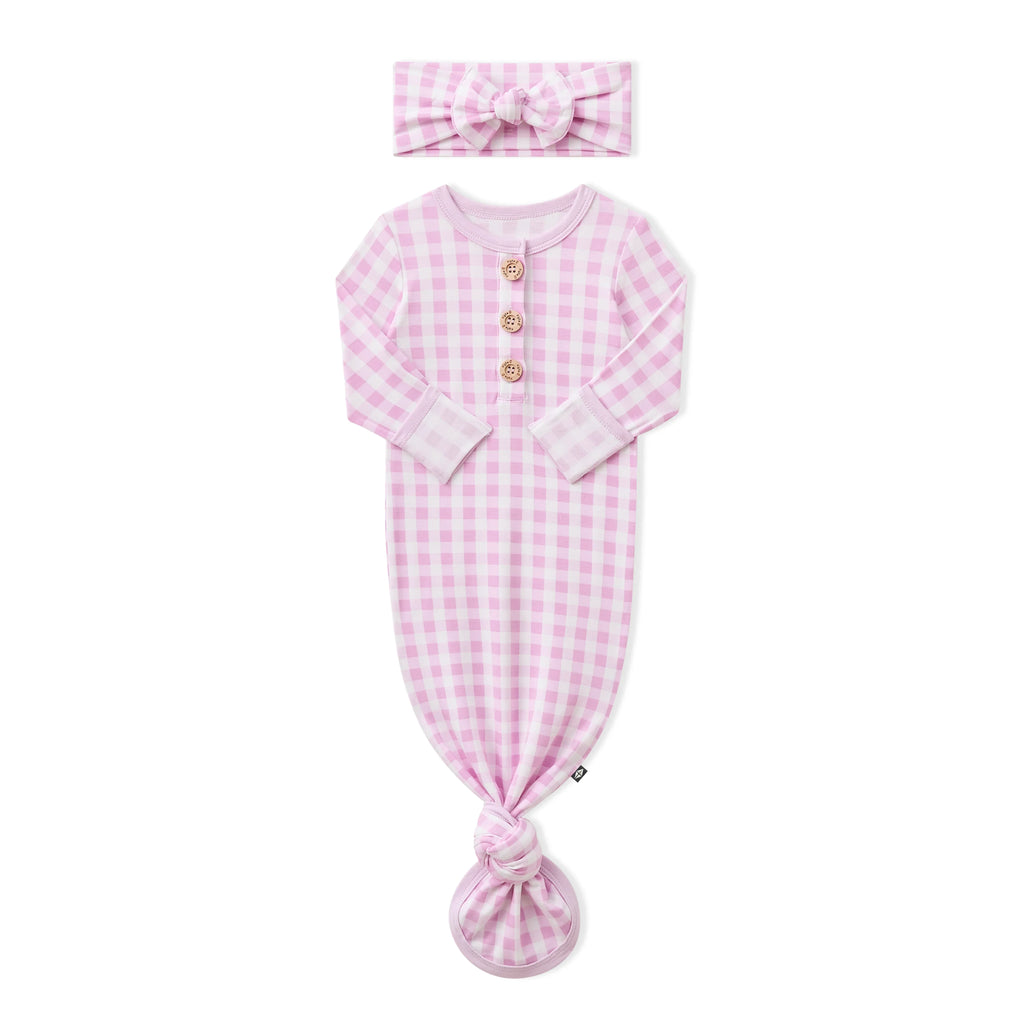 Knotted Gown with Bow Set in Gingham Thistle