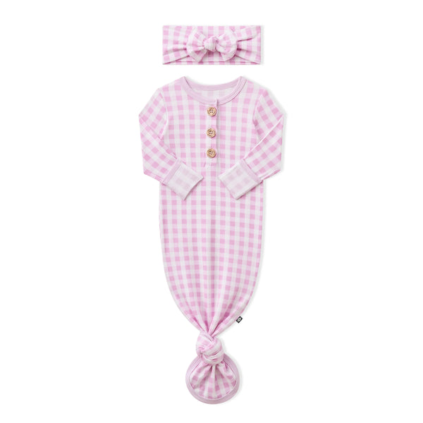 Knotted Gown with Bow Set in Gingham Thistle
