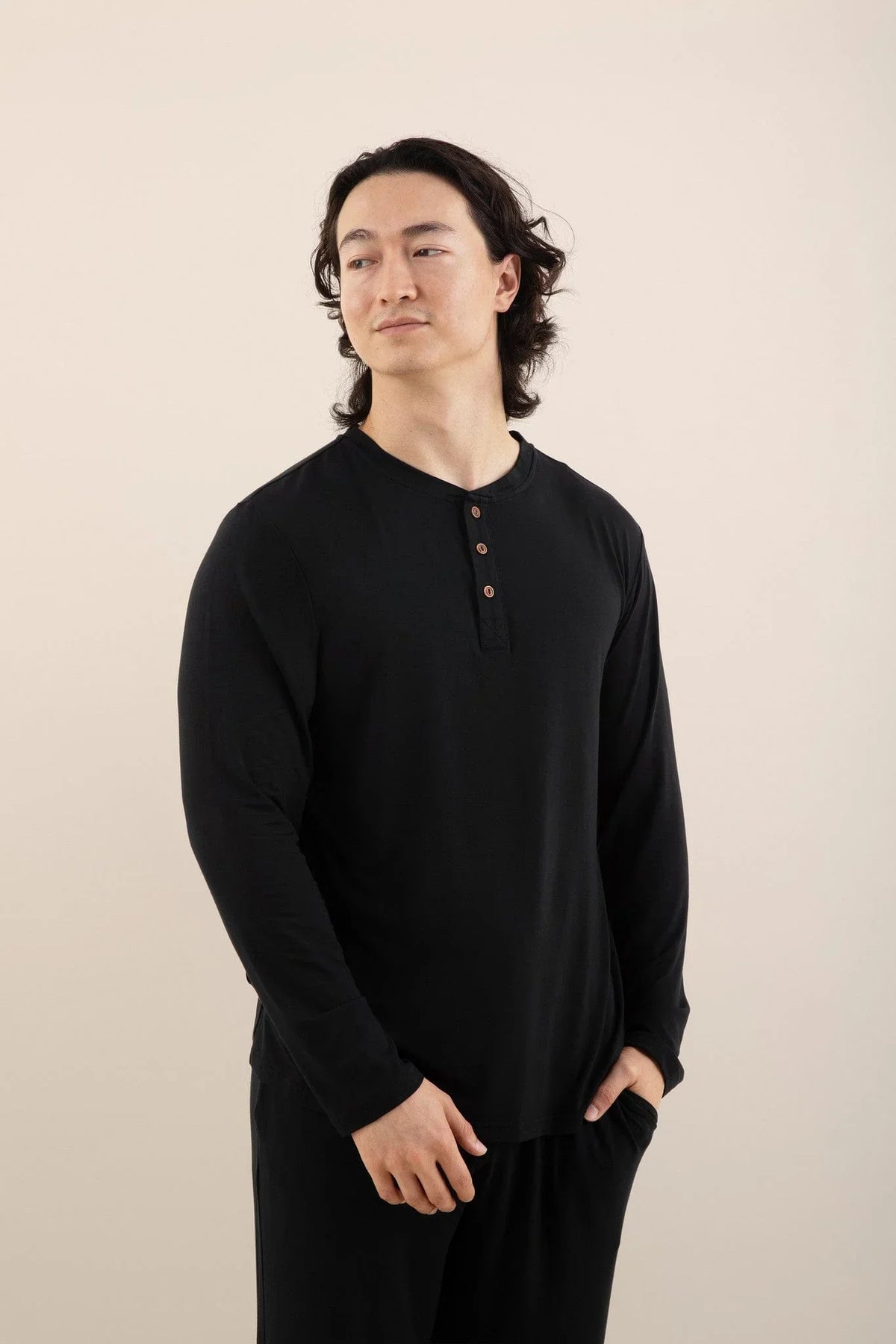 Men's Long Sleeve Henley Top in Midnight Main image