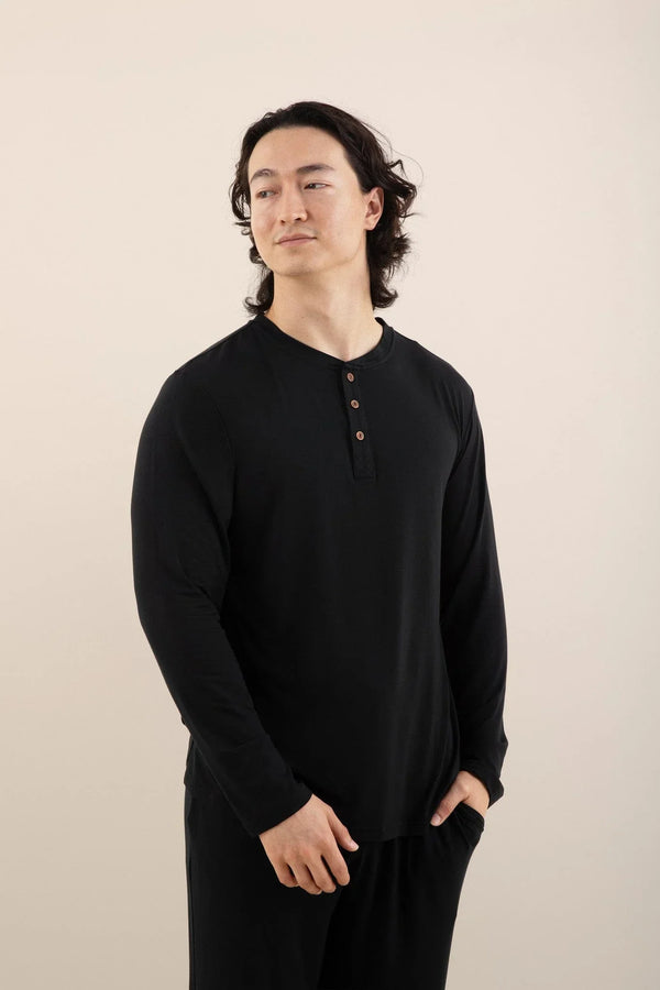 Men's Long Sleeve Henley Top in Midnight