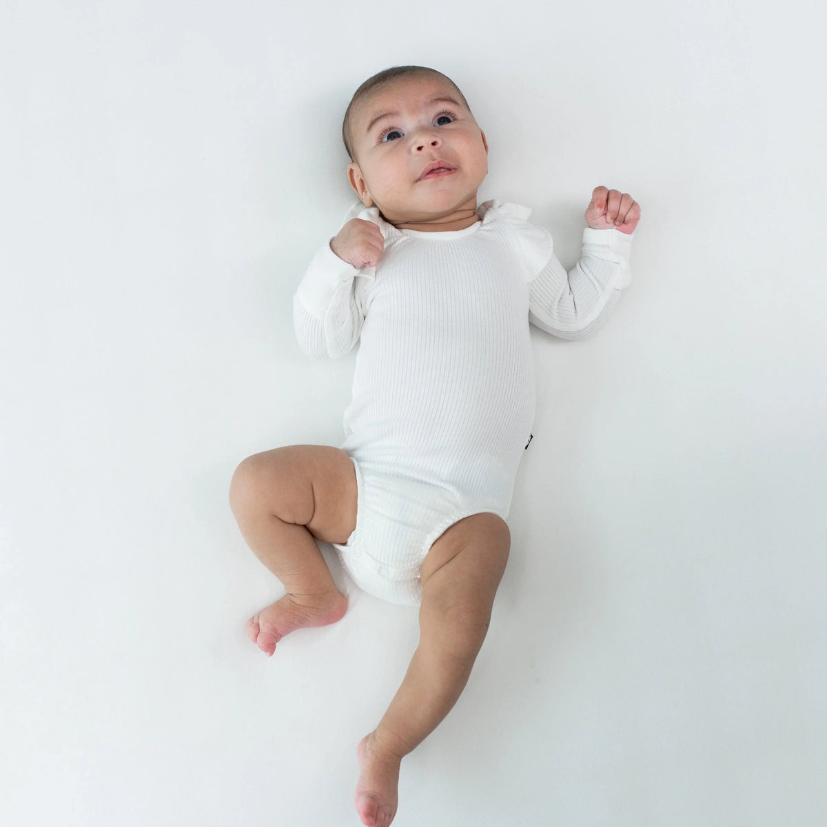Ribbed Long Sleeve Ruffle Leotard in Cloud Main image