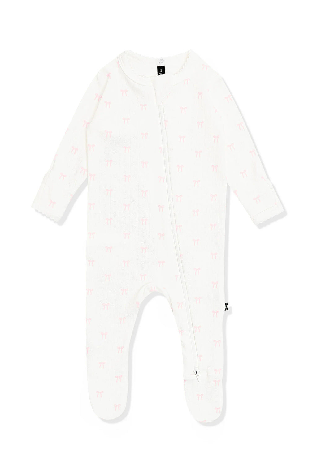 Pointelle Zippered Footie in Sweet Pink Bow