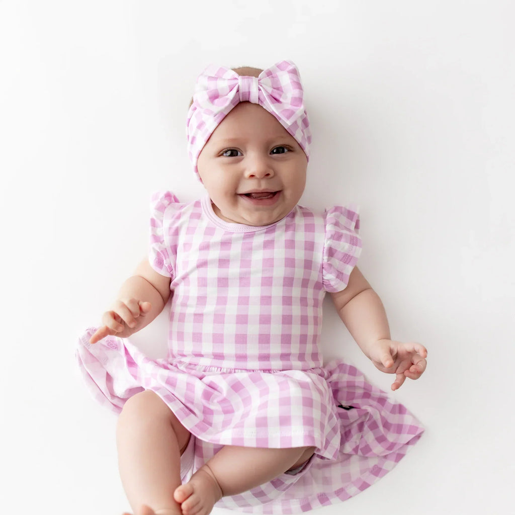 Twirl Bodysuit Dress in Gingham Thistle