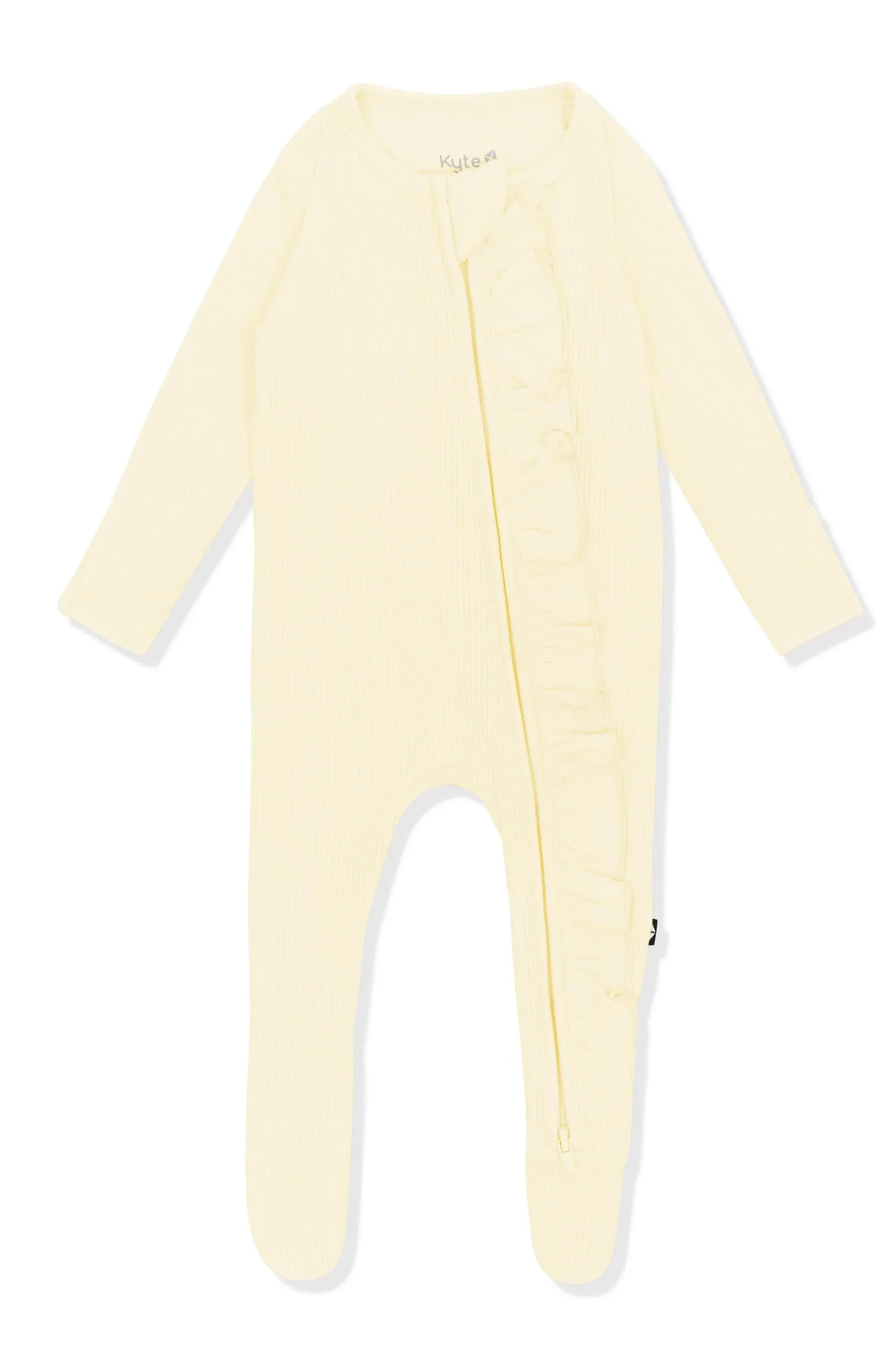 Ribbed Ruffle Zipper Footie in Chamomile Secondary image