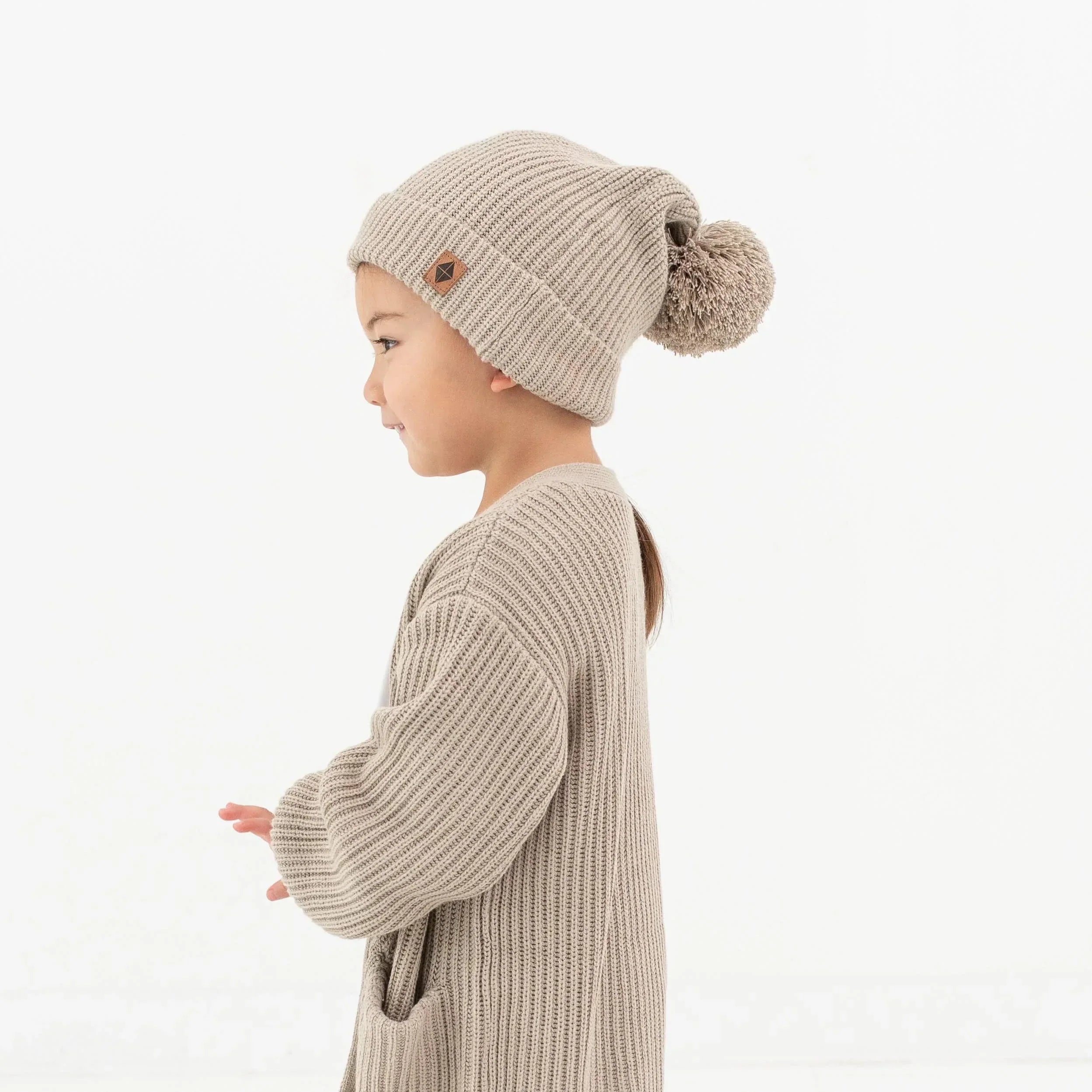 Chunky Knit Pom Beanie in Almond Secondary image